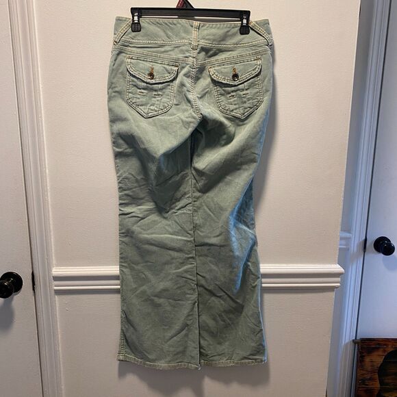 Vintage Y2K GLO Green Corduroy Pants Women’s Juniors 9 Flare Pockets 2000s - Picture 2 of 10